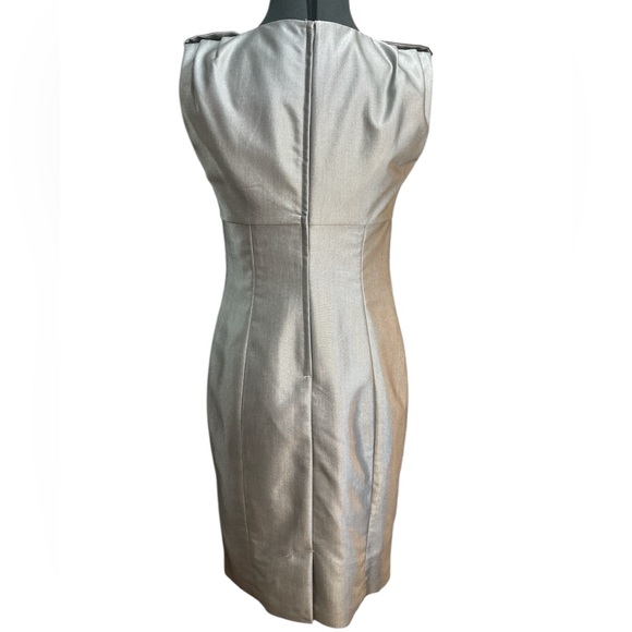 Calvin Klein Silver Metallic Sleeveless Sheath Dress Button Details Pleated 4 - Picture 2 of 14